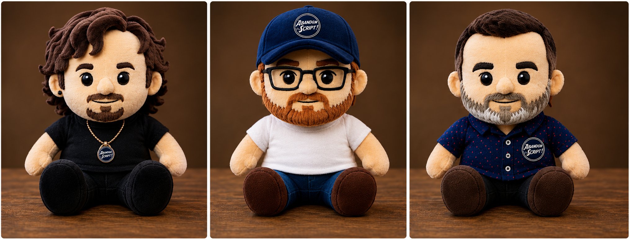 Concept image of three Abandon Script host dolls